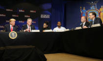 U.S. President Donald Trump speaks to and thanks Deputy Attorney General Rod Rosenstein during a roundtable on immigration and the gang MS-13 at the Morrelly Homeland Security Center in Bethpage, New York, U.S., May 23, 2018. REUTERS/Kevin Lamarque