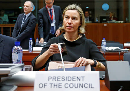 European Union foreign policy chief Federica Mogherini chairs a European defence ministers meeting in Brussels, Belgium, November 15, 2016. REUTERS/Francois Lenoir