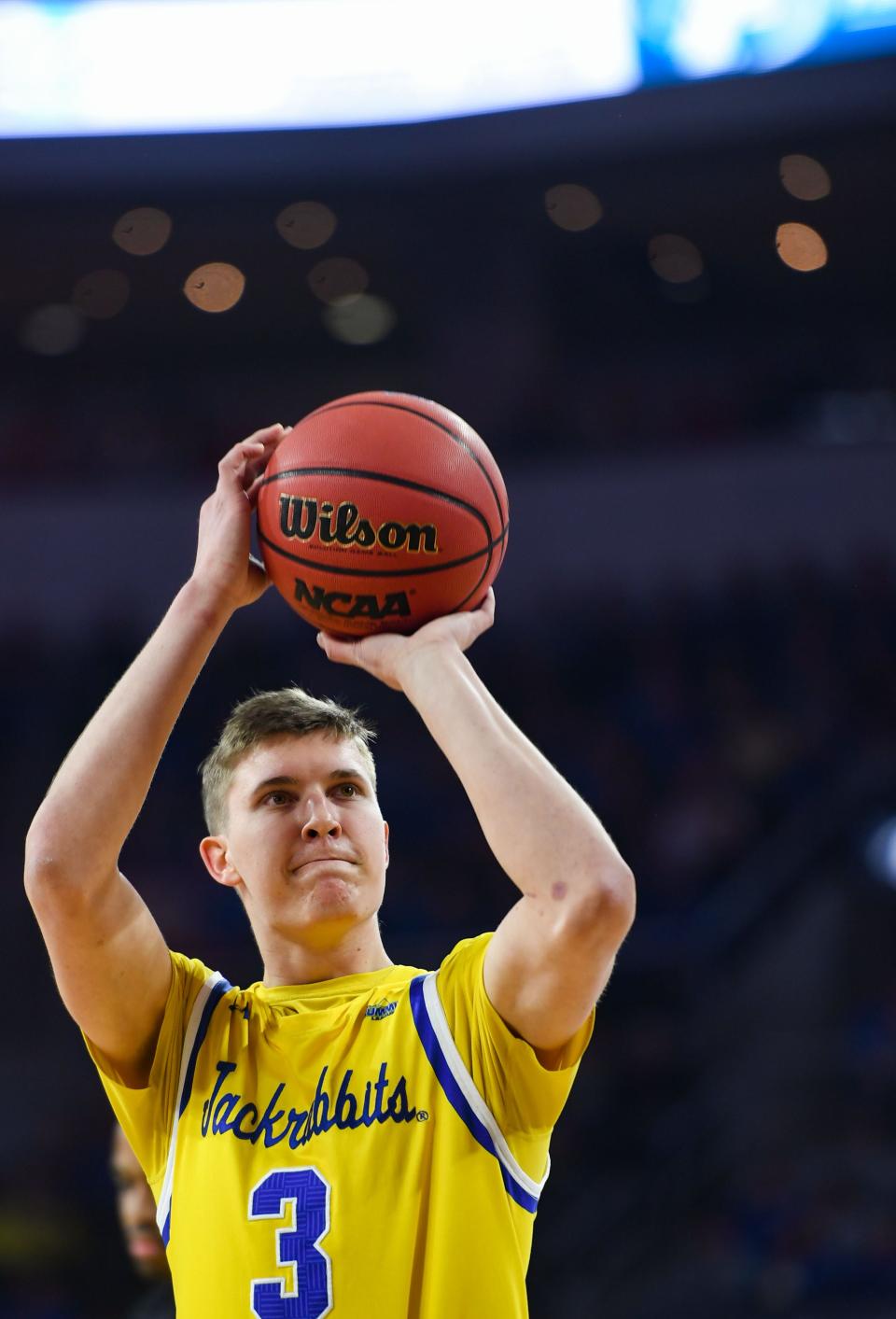 SDSU's Baylor Scheierman shoots a free throw during the Summit League tournament quarterfinals on Saturday night, March 7, at the Denny Sanford Premier Center in Sioux Falls.