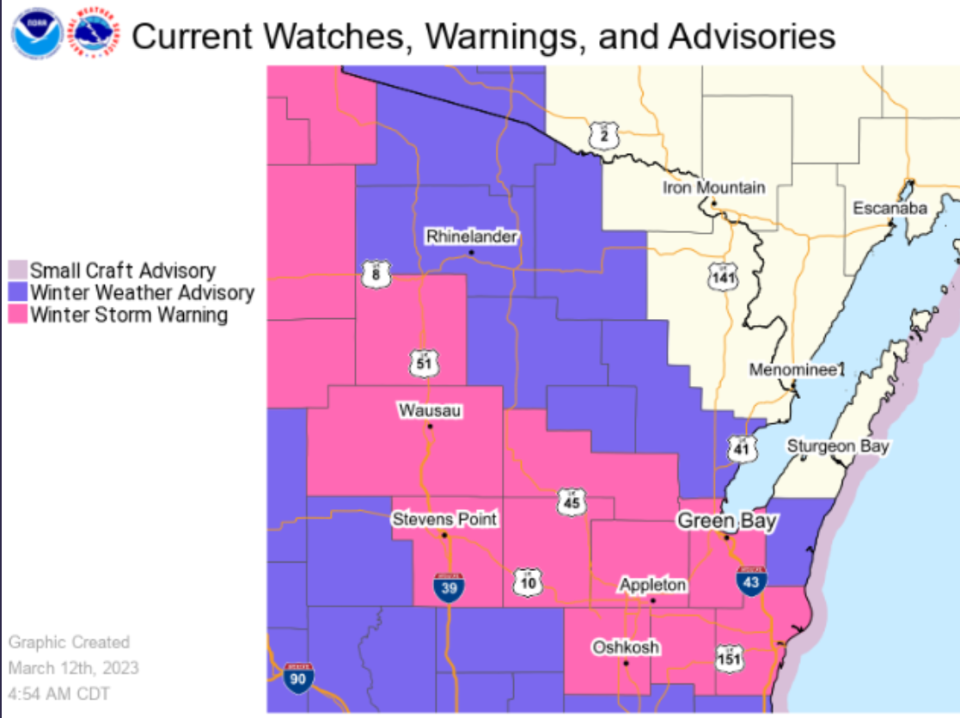 The National Weather Service is tracking an additional band of snow that is expected to move through Wisconsin’s northern and central counties into Monday morning.