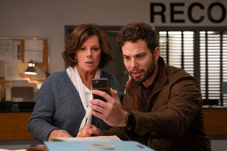 Marcia Gay Harden and Skylar Astin in a scene from CBS' "So Help Me Todd."