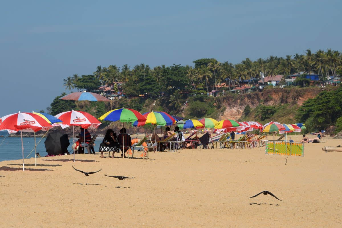 File: Lifeguards said the sea had been relatively calm in recent days and Varkala Beach (pictured) was fully open to bathers (AFP via Getty Images)