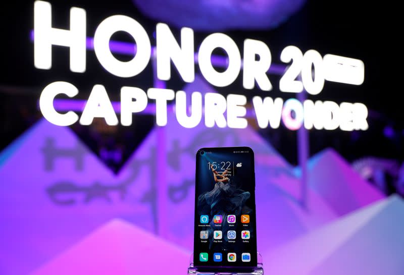 FILE PHOTO: Huawei's new Honor 20 smartphone is seen at a product launch event in London