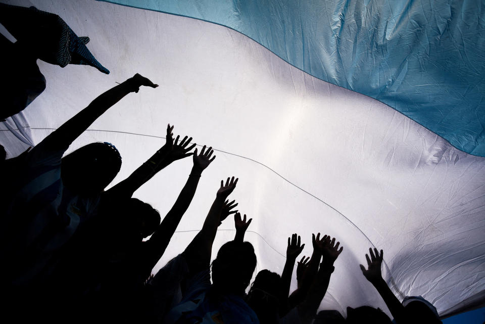 Argentina fans celebrate at the Obelisk in Buenos Aires after their team won the World Cup, on Dec. 18, 2022.