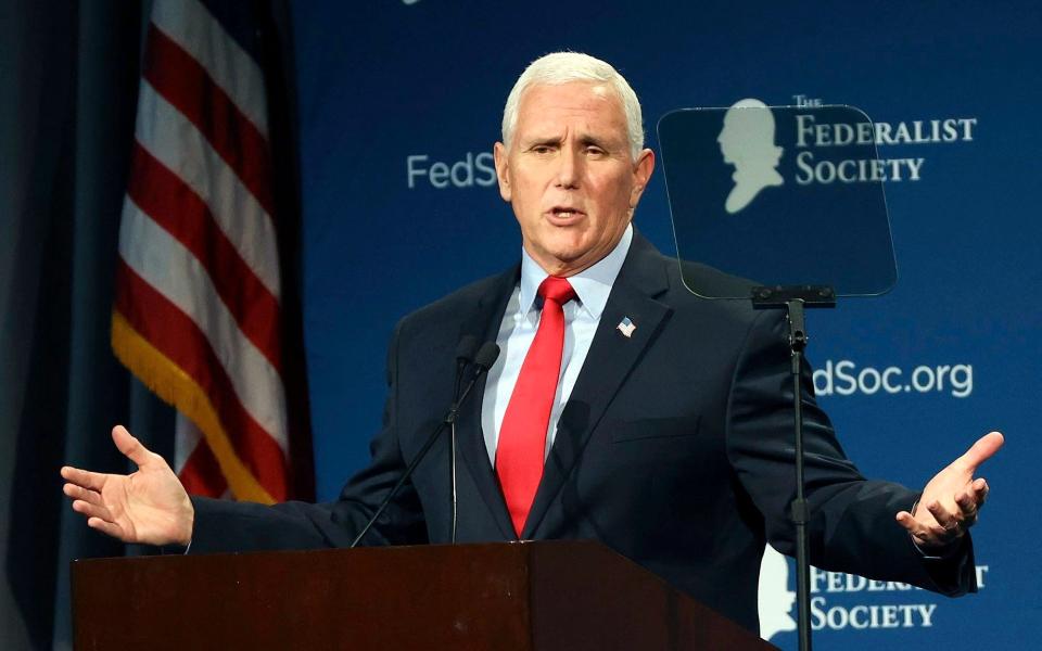  Former Vice President Mike Pence speaks at the Florida chapter of the Federalist Society's annual meeting - AP
