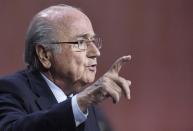 FIFA president Sepp Blatter gives a speech during the 65th FIFA Congress in Zurich