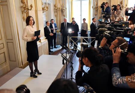 Permanent Secretary of the Swedish Academy Sara Danius announces that Bob Dylan is awarded the 2016 Nobel Prize in Literature during a presser at the Swedish Academy at the Old Stockholm Stock Exchange Building in Stockholm, Sweden, October 13, 2016. TT News Agency/Jonas Ekstromer/via REUTERS