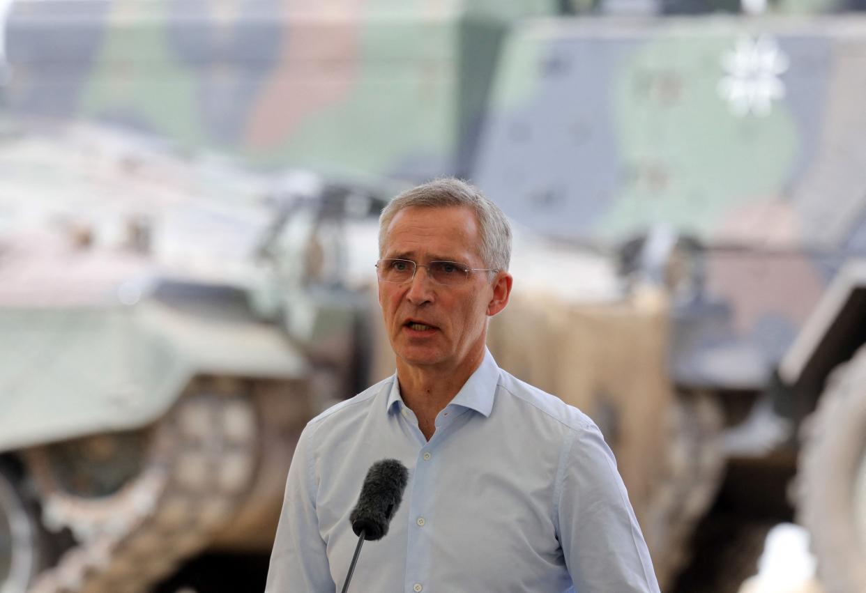 Jens Stoltenberg has visited the bilateral Lithuanian-German military exercise “Griffin Storm” (PETRAS MALUKAS/AFP via Getty Images)