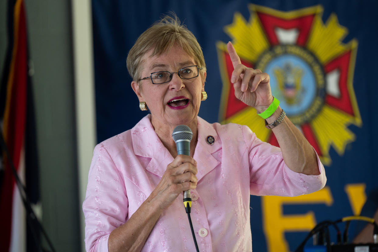 Rep. Marcy Kaptur speaks into a microphone.