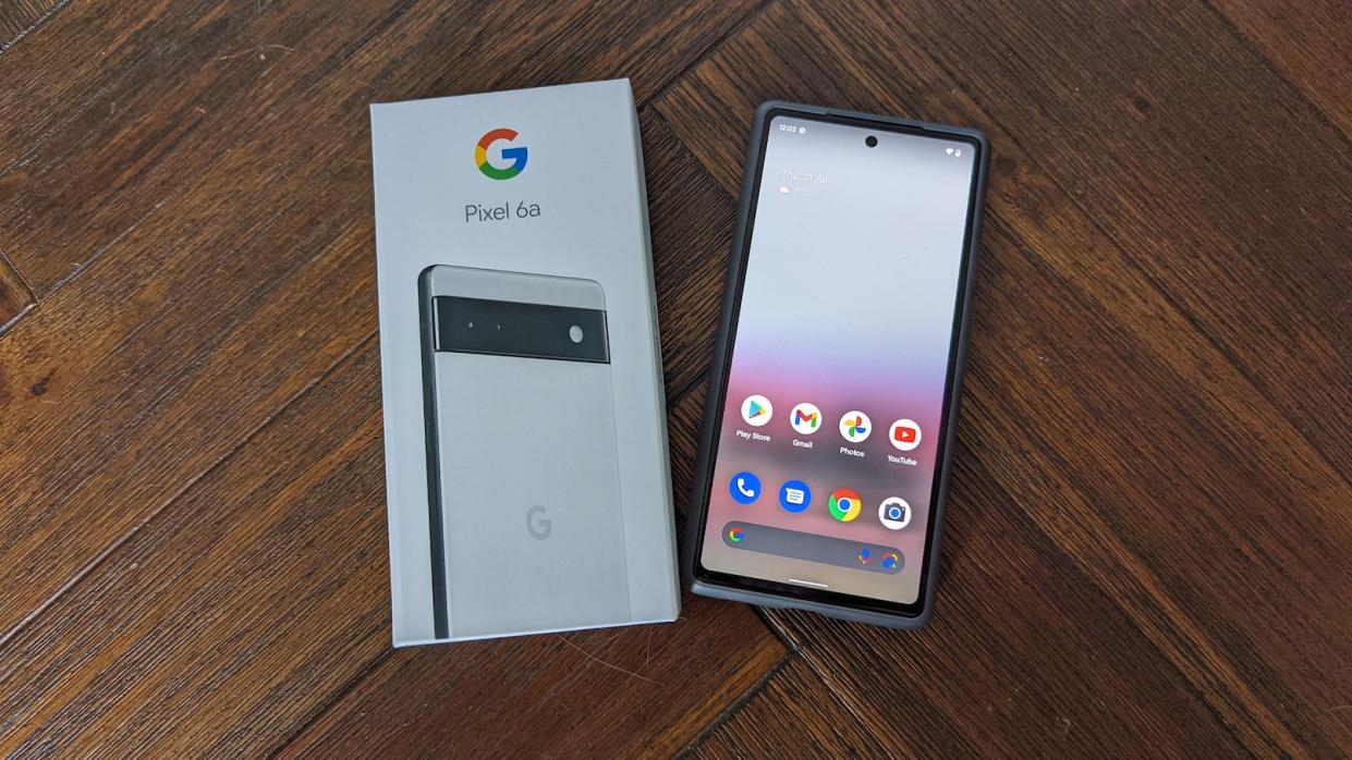Google Pixel 6a smartphone with its packaging on a wooden table (Photo: Yahoo Lifestyle Singapore)