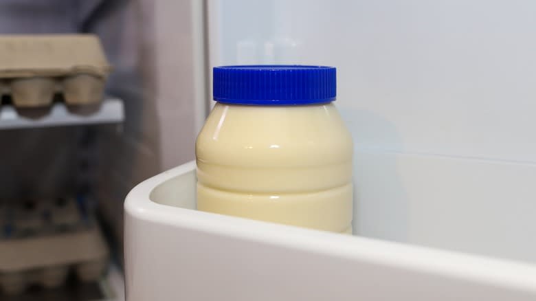 bottle of mayonnaise in fridge