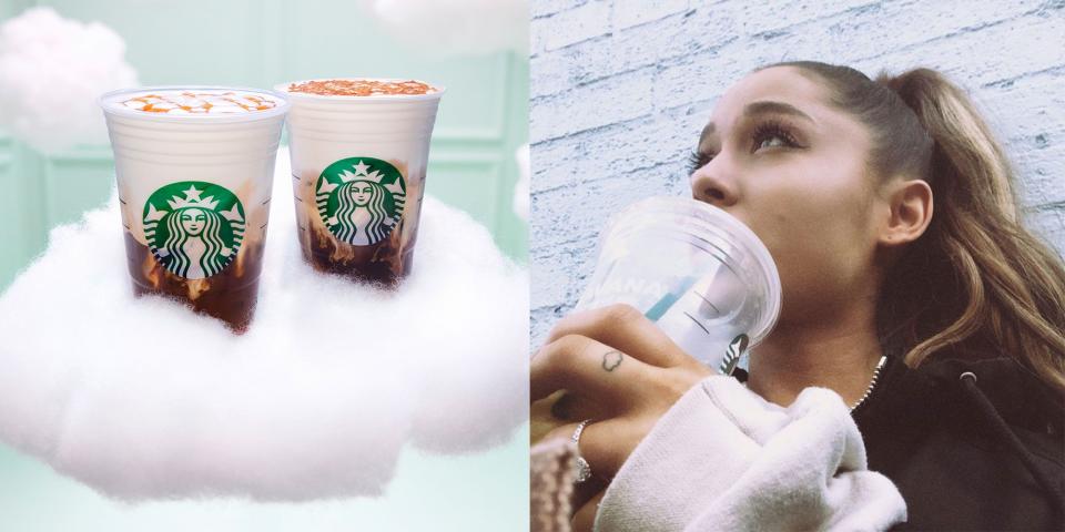 <p>By now, you've surely heard about the new <a rel="nofollow noopener" href="https://www.delish.com/food-news/a26629881/starbucks-dream-macchiato/" target="_blank" data-ylk="slk:Cloud Macchiato;elm:context_link;itc:0" class="link ">Cloud Macchiato</a> drink, by way of Starbucks or Ariana Grande. The drink is delicious, and honestly, it makes perfect sense that Ariana is promoting it (she referred to herself as a Starbucks Ambassador on Twitter)-she's spotted holding Starbucks cups all the time (dating back to at least 2013) and filmed a bit with James Cordon in a Starbucks last year. A girl after our own caffeinated hearts.</p><p>Per Starbucks, the collab extends to this new drink and forthcoming store playlists (more on that below), but if I had to bet, I'd say there's more Ari-Starbucks action in the future. With that in mind, I obviously felt the need to conduct a deep dive into Ariana's longstanding love of Starbucks. Here are all the reasons we should have seen this collab coming, including a very telling Instagram from way back in September.</p>