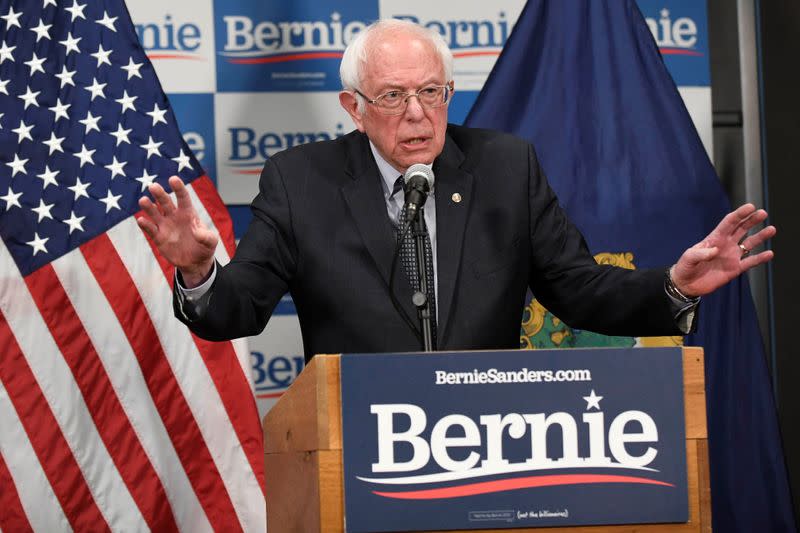 Democratic U.S. presidential candidate Bernie Sanders speaks about coronavirus in Burlington