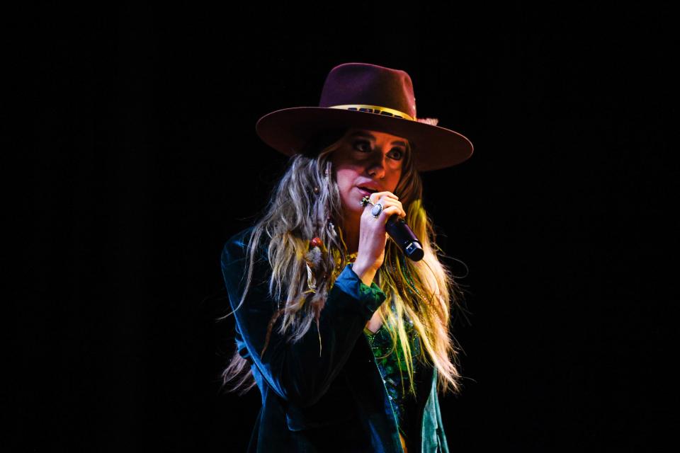 Lainey Wilson performs the opening act with Ashley McBryde and Pillbox Patti, at the Ryman Auditorium in Nashville, Tenn., Thursday, Feb. 16, 2023. 