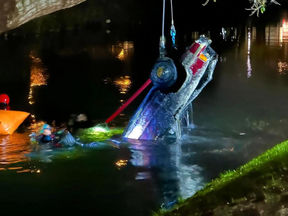 Car being pulled from canal by Miami-Dade Police Department. The car belonged to Maureen Therese Sherman, who went missing on May 1, 1985. It was discovered by Sunshine State Sonar on Friday, Jan. 5, 2024.