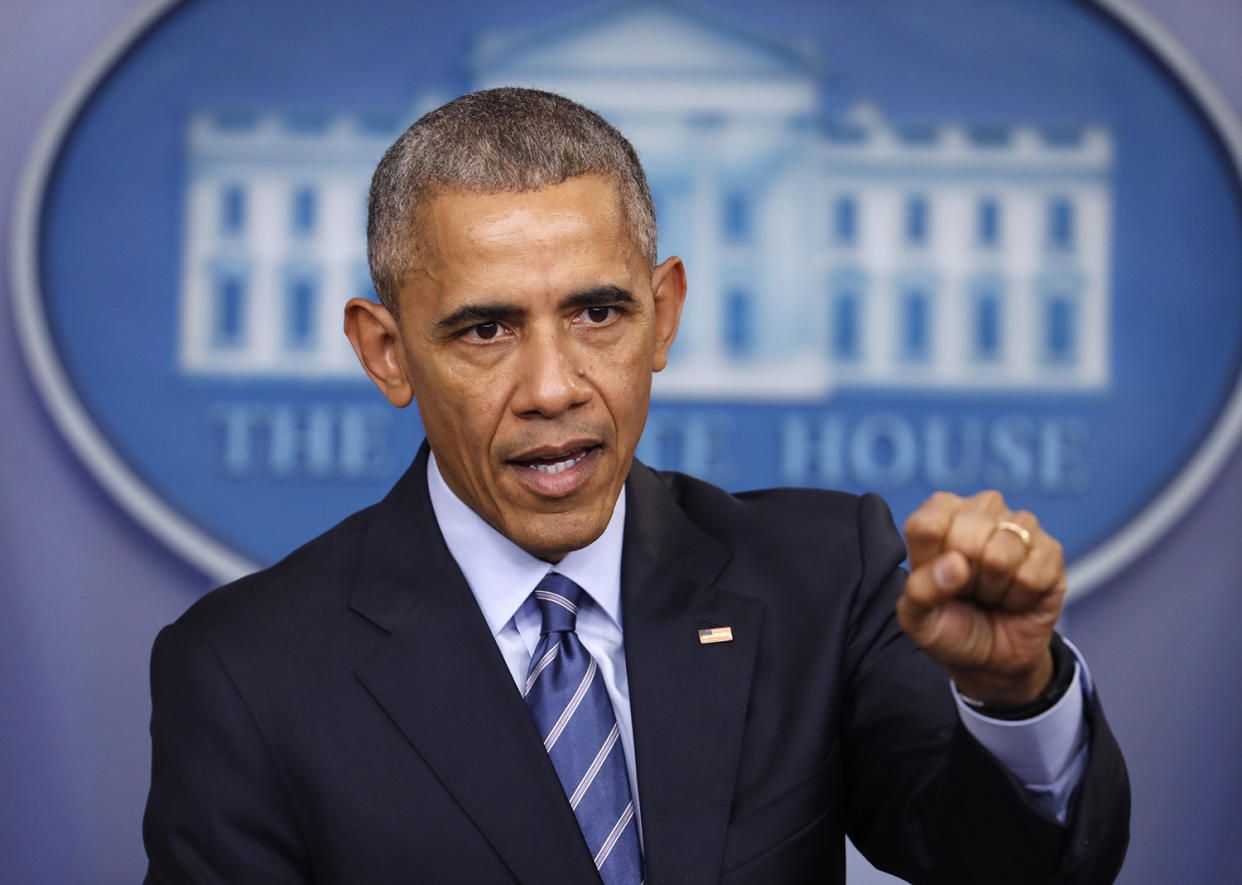 President Barack Obama speaks during a news conference in the briefing room of the White House in Washington, Friday, Dec. 16, 2016. (AP Photo/Pablo Martinez Monsivais)