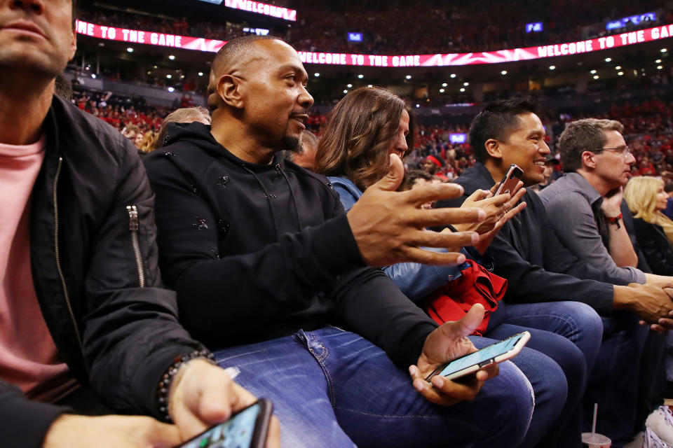 Recording artist Timbaland attends game four of the NBA Eastern Conference Finals between the Milwaukee Bucks and the Toronto Raptors at Scotiabank Arena on May 21, 2019 in Toronto, Canada. (Photo by Gregory Shamus/Getty Images)