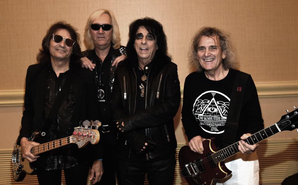 Dennis Dunaway, Neal Smith, Alice Cooper and Michael Bruce backstage during Music Biz 2017 - Industry Jam 2 at the Renaissance Hotel on May 15, 2017, in Nashville, Tennessee.