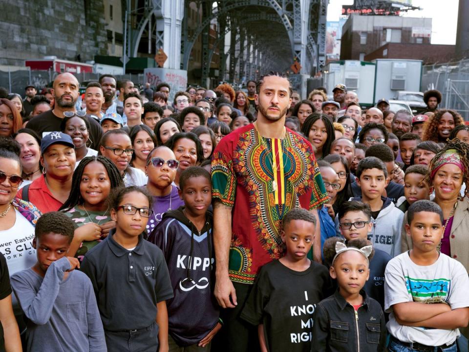 Colin Kaepernick, center, has been named “Citizen of the Year” by GQ magazine. (GQ)