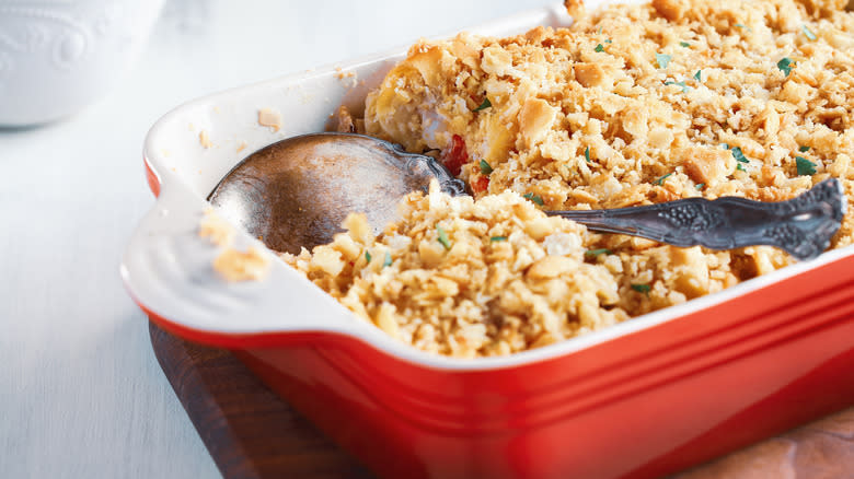Tuna casserole with cracker topping