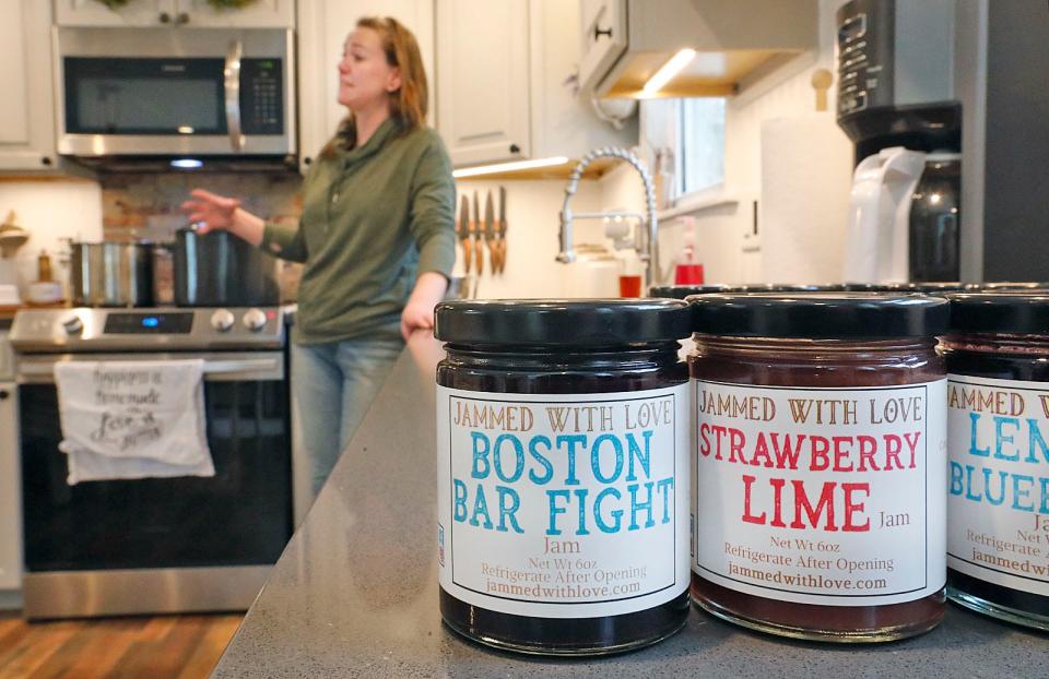 Christine Allison of Plympton makes flavorful jams, mustards and conserves in her kitchen under the brand name "Jammed with Love" Wednesday, Feb. 1, 2023.