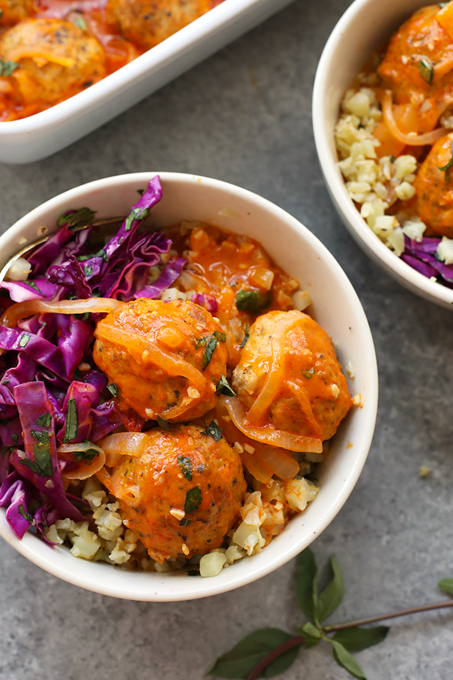 Red Curry Coconut Meatballs With Cauliflower Rice from Fit Foodie Finds