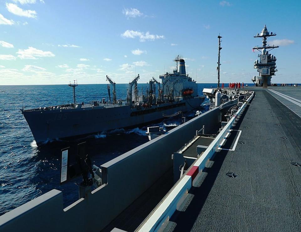 Navy aircraft carrier Ford replenishment at sea