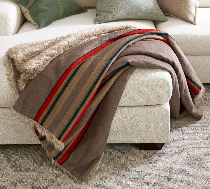 Pendleton® Yakima Faux Fur Back Stripe Throw