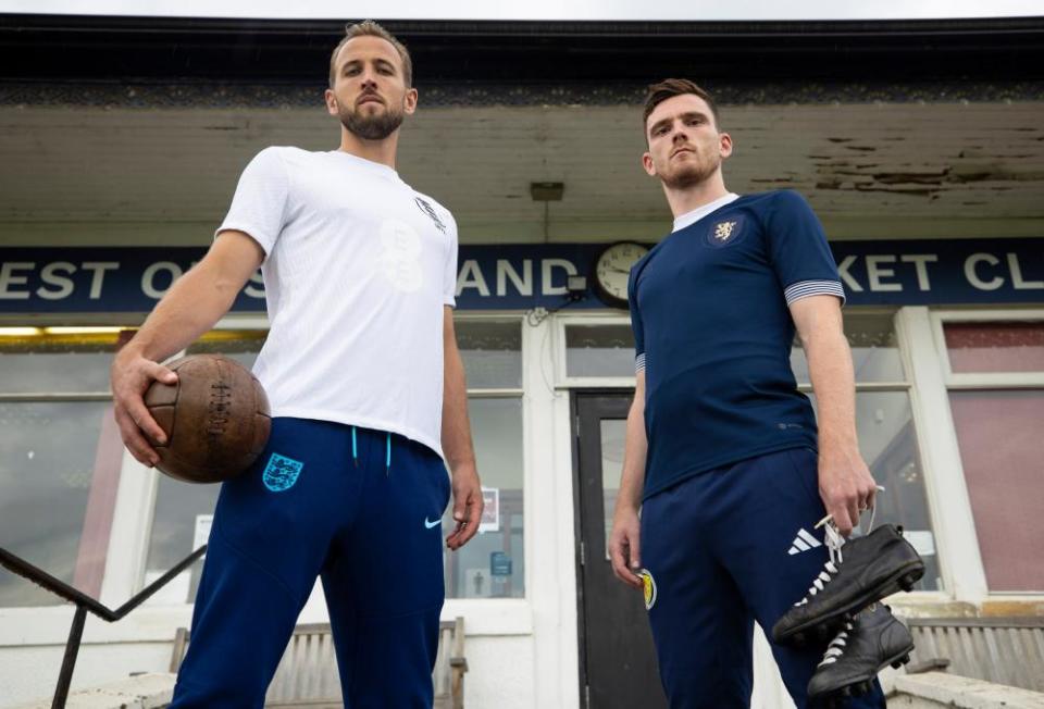 Harry Kane and Andrew Robertson at the West of Scotland Cricket Ground in Glasgow.