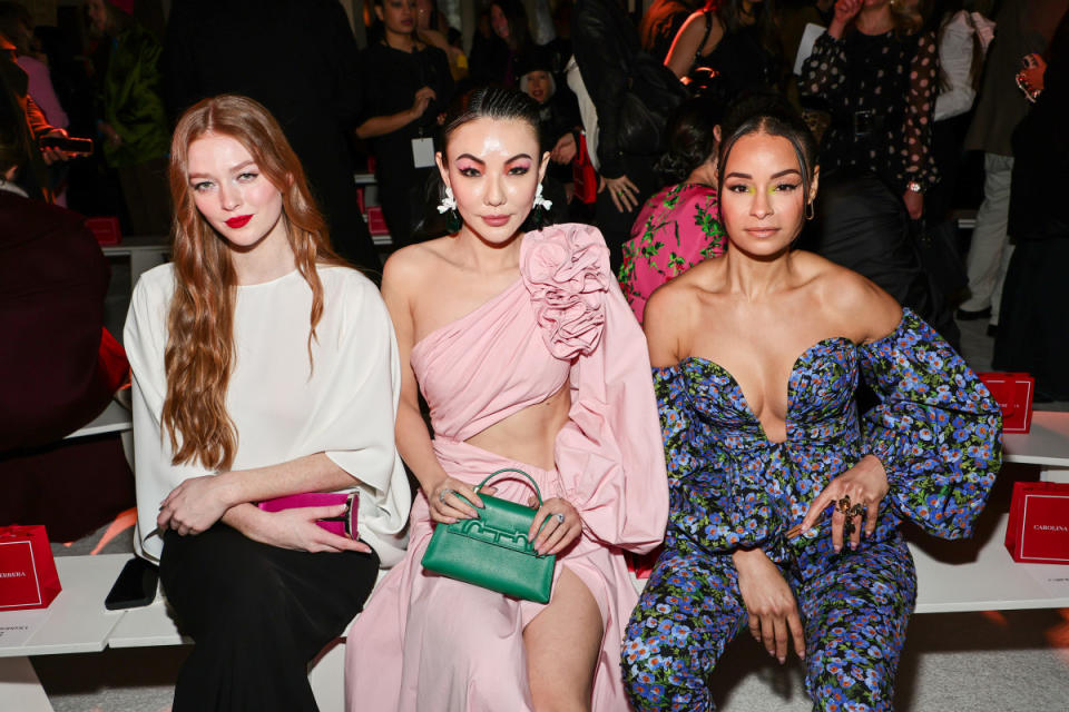 Larsen Thompson, Wang and 'Real Housewife of New York' Sai De Silva sit front row at the Carolina Herrera Fall 2023 NYFW show.<p>Photo: Jamie McCarthy/Getty Images</p>