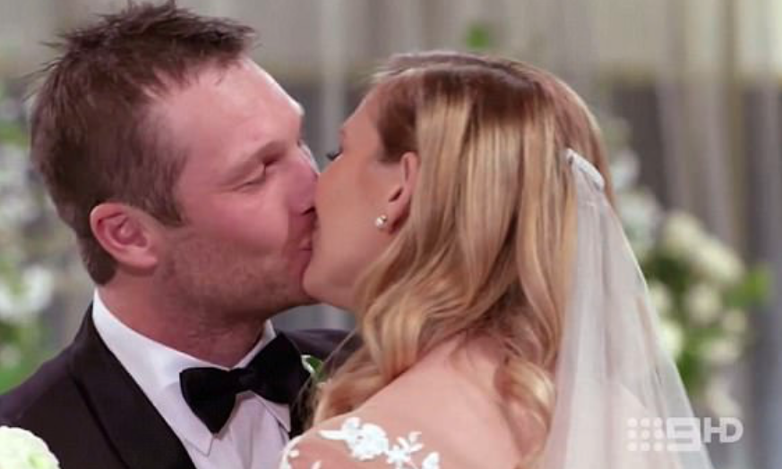 The couple clearly had some serious chemistry, said their vows and he kissed the bride. Source: Nine