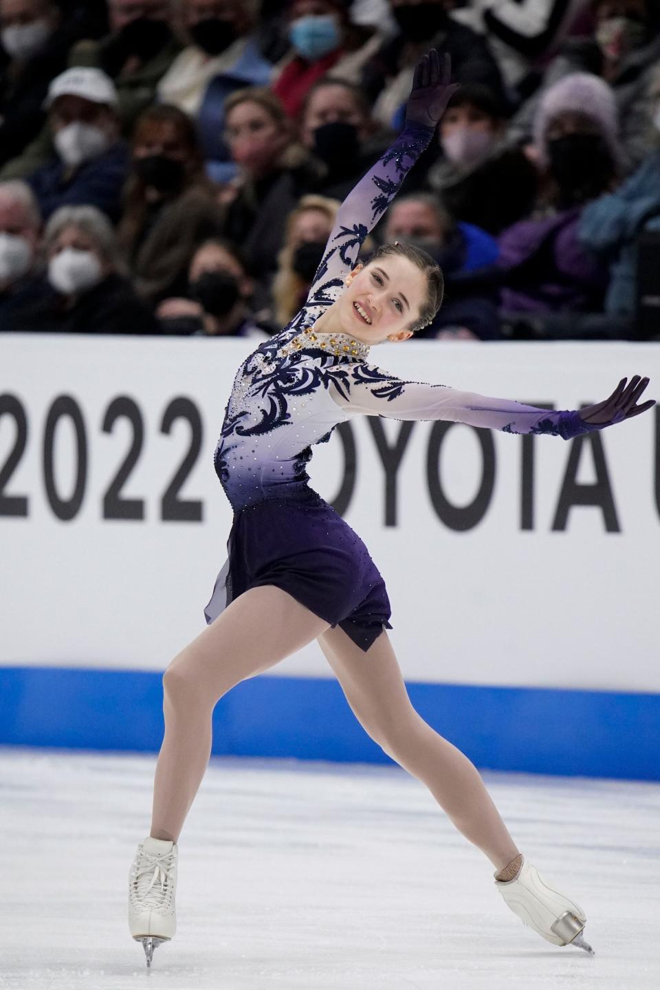 Isabeau Levito skates in the Championship Ladies Free Skate event during the U.S. Figure Skating Championships at Bridgestone Arena Friday, Jan. 7, 2022 in Nashville, Tenn. Levito took third place in the Ladies Competition of the championship.