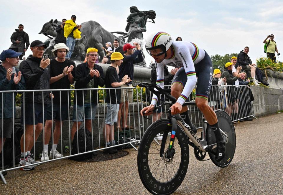 Filippo Ganna in action during the stage one time trial (AFP via Getty Images)