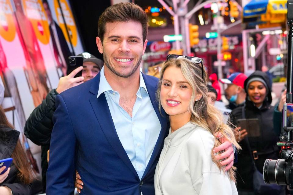 Bachelor Zach Shallcross and Kaity Biggar at GMA on March 28, 2023 in New York City