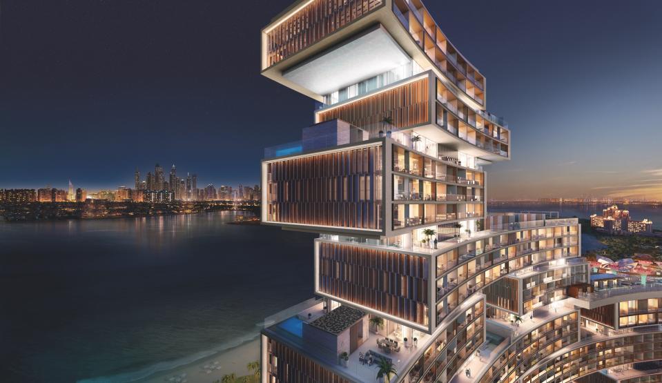 The Jenga-like design of the Royal Atlantis Resort and Residences in the emirate of Dubai.