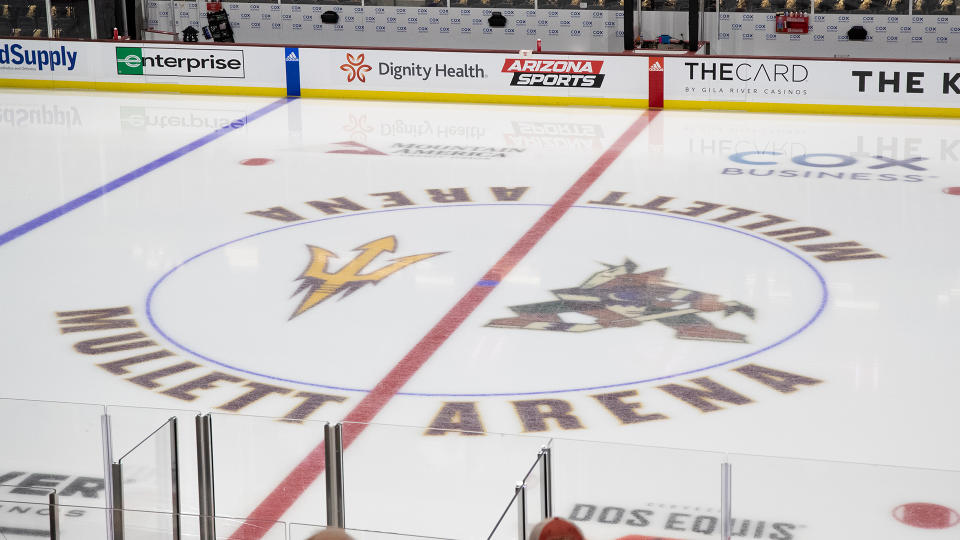 Center Ice Mullett Arena, home of the Arizona Coyotes. (Photo by Zac BonDurant/Icon Sportswire via Getty Images)