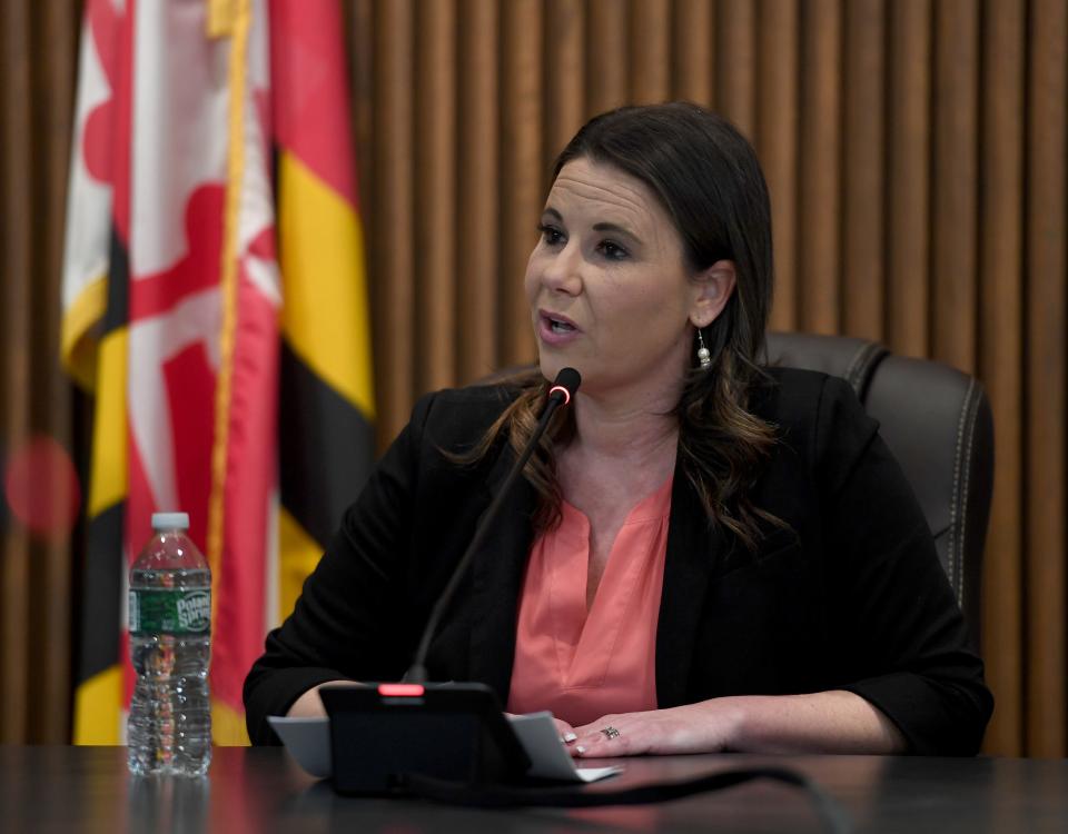 Wicomico County Executive Julie Giordano delivers the State of the County on her 100th day in office on Thursday, March 16, 2023 in Salisbury, Maryland.