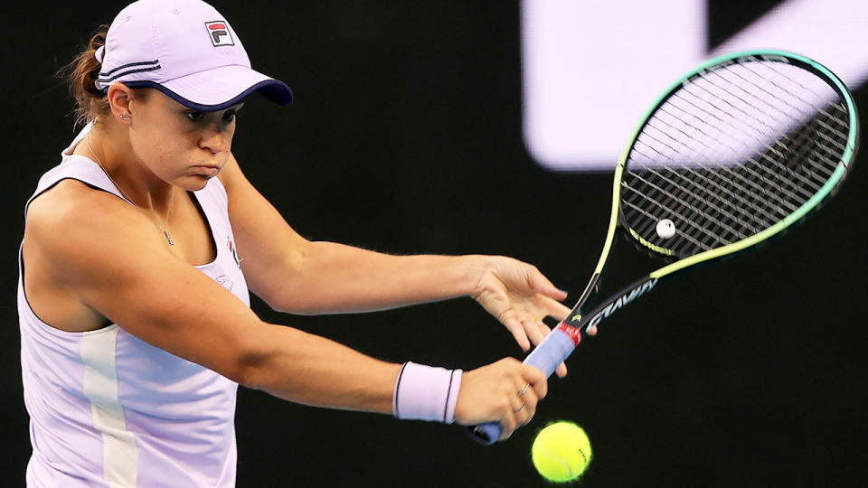 Pictured here, Ash Barty hits a backhand in her third round win at the Australian Open. 