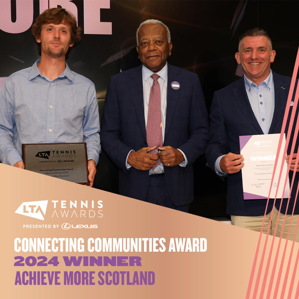 Achieve More! Scotland won the Connecting Communities Award for their work helping young people get into to tennis