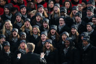 Lee University Choir from Cleveland, TN performs in the bleachers during the presidential inauguration on the West Front of the U.S. Capitol January 21, 2013 in Washington, DC. Barack Obama was re-elected for a second term as President of the United States. (Photo by Justin Sullivan/Getty Images)