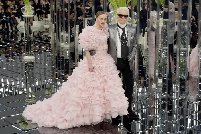 Lily-Rose Depp and Karl Lagerfeld on the catwalk