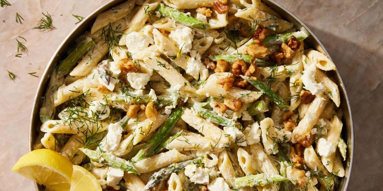 creamy feta lemon penne with asparagus