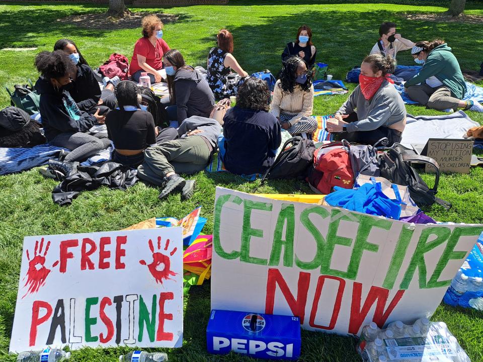 University of Delaware students have taken to a walk-out, die-in and more in the name of solidarity with Palestinian people in Gaza this week, in coordination with the university's chapter of Students for Justice in Palestine, as the Israel-Hamas War rages on April 26, 2024.