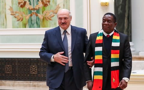 Emmerson Mmnangagwa, right, met Belarusian president Alexander Lukashenko in Minsk on Thursday - Credit: TASS / Barcroft Images