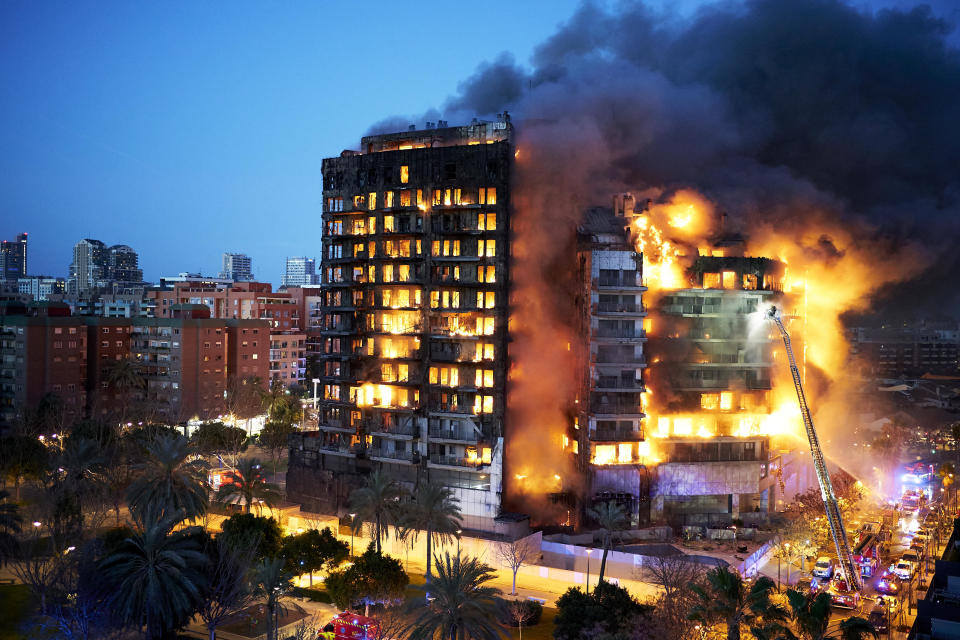 A large fire swept through two buildings in the Campanar neighborhood of Valencia, Spain, Feb. 22, 2024. / Credit: Manuel Queimadelos Alonso/Getty