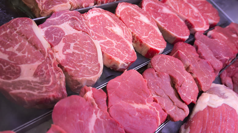 Steaks on display