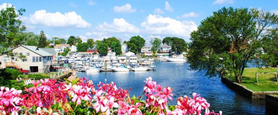 Picturesque view of a small town in Rhode Island.