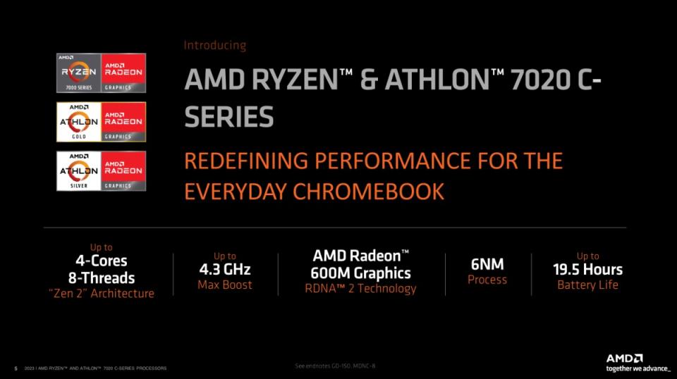 AMD針對Chromebook機種推出Ryzen及Athlon 7020 C系列處理器