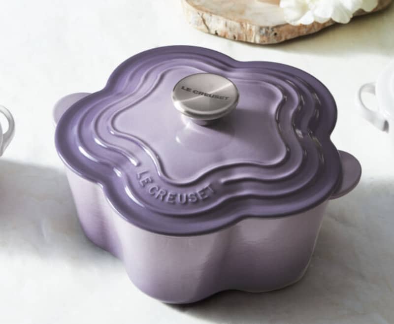 purple flower-shaped Dutch oven