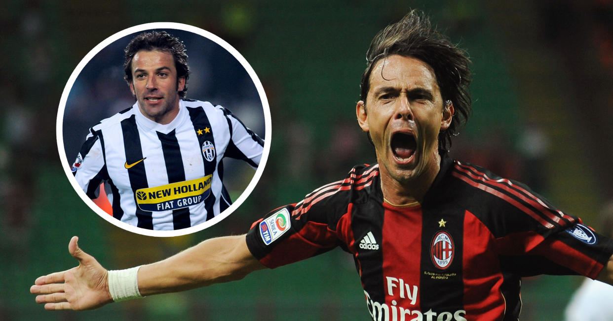  Filippo Inzaghi of AC Milan celebrates his goal during the Serie A match between AC Milan and US Lecce at Stadio Giuseppe Meazza on August 29, 2010 in Milan, Italy. 